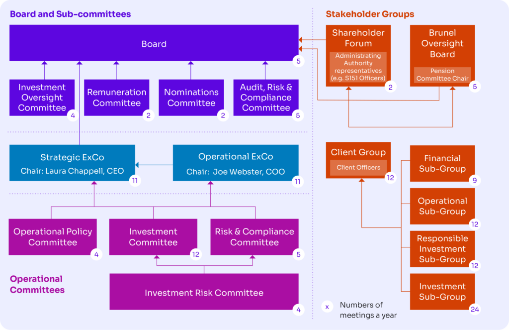 An overview of the different governance groups that make up the Brunel structure